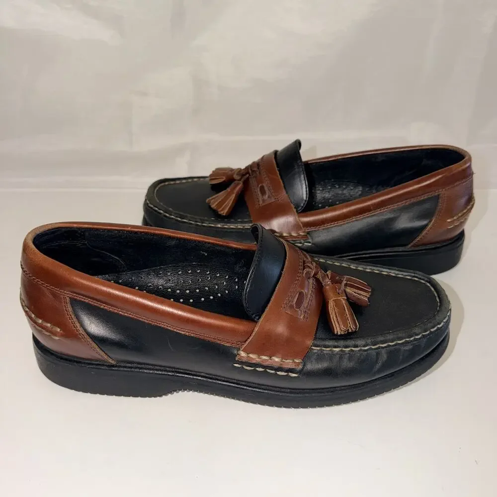 Bass Marine Tassel Loafers Black Brown Leather Men’s 8.5M D749 Classic